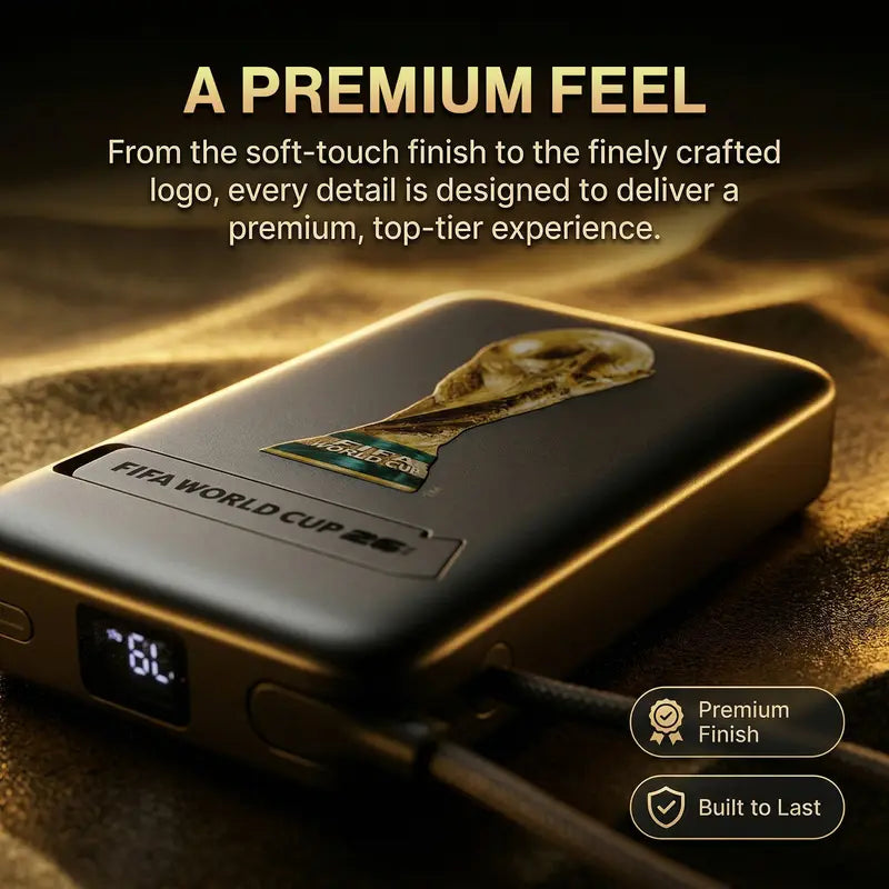 Official FIFA World Cup 2026 Edition, 10000mAh Magnetic Power Bank with Built-in Cable and Stand, 15W Max Wireless, 22.5W Max Battery Pack for iPhone 17/16 Series, Apple Watch, Galaxy, Black