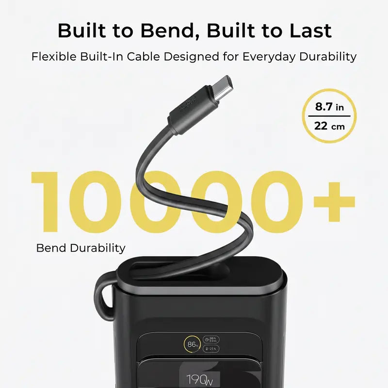 FIFA World Cup 2026 190W Laptop Power Bank with Built-in Cable, 20000mAh, 2-Port, Smart Display, TSA Approved Power Bank for Laptop, MacBook, iPhone 17/16, Galaxy, White