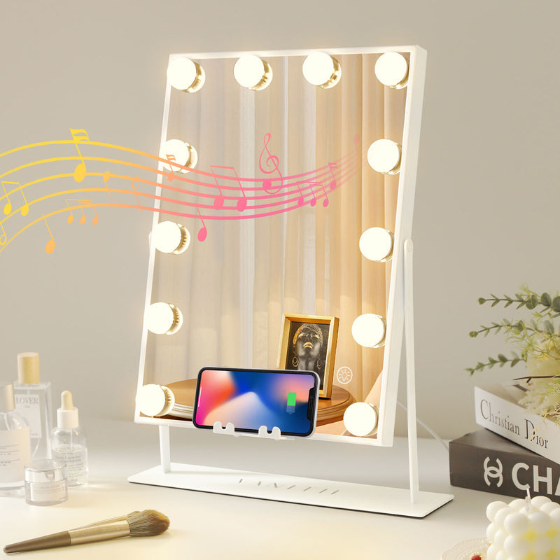 VANITII Hathaway Hollywood Slim Vanity Mirror with Wireless Charging  - 12 Dimmable LED Bulbs