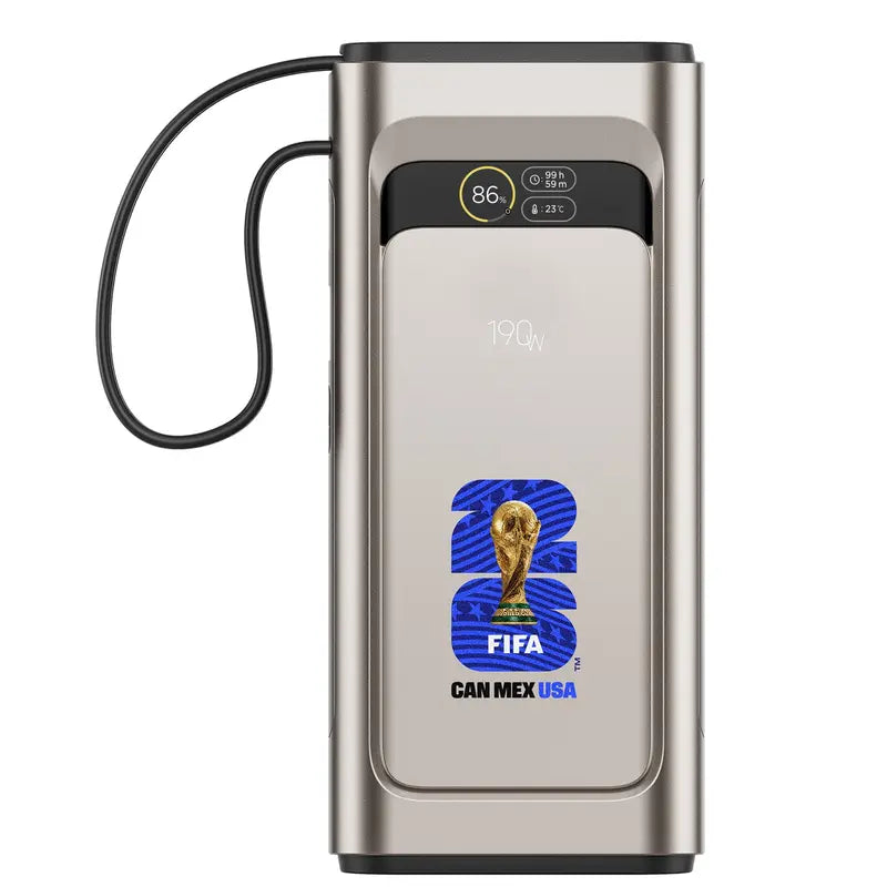 FIFA World Cup 2026 190W Laptop Power Bank with Built-in Cable, 20000mAh, 2-Port, Smart Display, TSA Approved Power Bank for Laptop, MacBook, iPhone 17/16, Galaxy, White