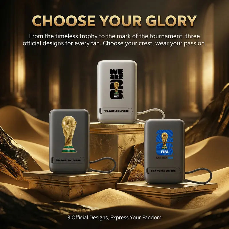 Official FIFA World Cup 2026 Edition, 10000mAh Magnetic Power Bank with Built-in Cable and Stand, 15W Max Wireless, 22.5W Max Battery Pack for iPhone 17/16 Series, Apple Watch, Galaxy, Black