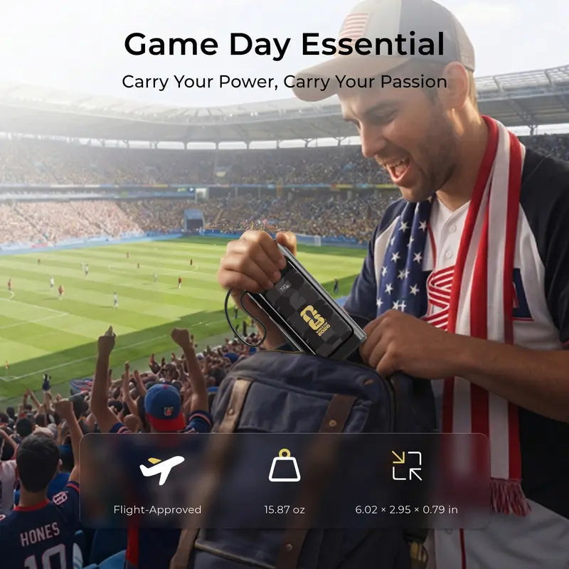 FIFA World Cup 2026 190W Laptop Power Bank with Built-in Cable, 20000mAh, 2-Port, Smart Display, TSA Approved Power Bank for Laptop, MacBook, iPhone 17/16, Galaxy, White