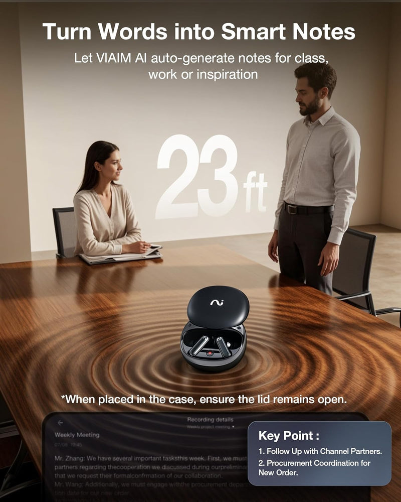 viaim RecDot Wireless Bluetooth AI Conference Earbuds with Live Transcription