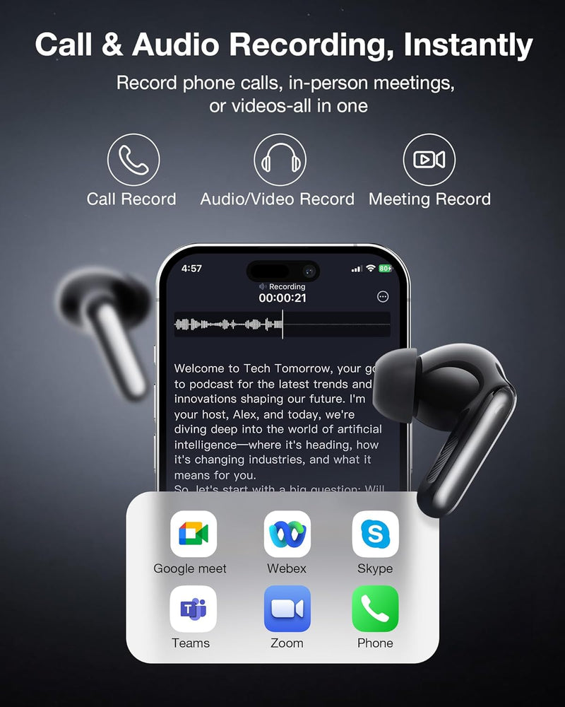 viaim RecDot Wireless Bluetooth AI Conference Earbuds with Live Transcription