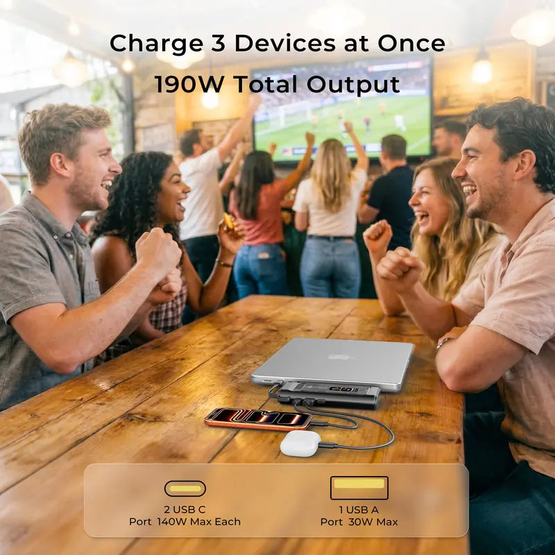 FIFA World Cup 2026 190W Laptop Power Bank with Built-in Cable, 20000mAh, 2-Port, Smart Display, TSA Approved Power Bank for Laptop, MacBook, iPhone 17/16, Galaxy, White