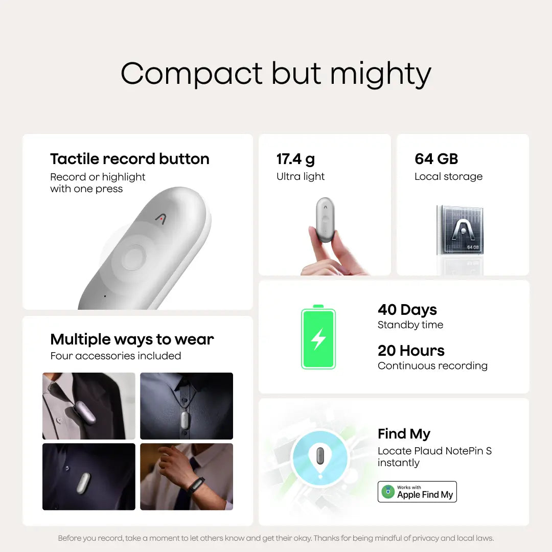 Plaud NotePin / NotePin S Wearable AI Voice Recorder