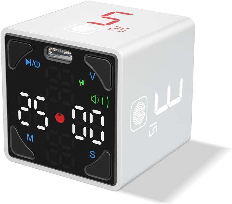 Ticktime Cube Pomodoro Timer, Productivity Timer, Pause & Resume, Mute, Vibration & Adjustable Sound Alert, for Task, Work, ADHD, ADD, Meeting, 1/3/5/10/15/25/45/60min & Custom Countdown - Black
