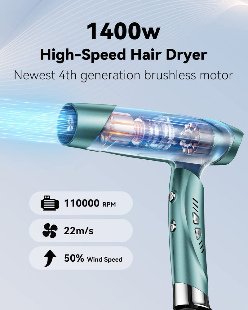 llano Hair Dryer Ionic Blow Dryer with 110,000 RPM Brushless Motor, Folding Portable Travel Hairdryer with 200 Million Neutralizing Ions, High-Speed Fast Drying Quiet Hairdryer for Women Men