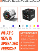 Ticktime Cube Pomodoro Timer, Productivity Timer, Pause & Resume, Mute, Vibration & Adjustable Sound Alert, for Task, Work, ADHD, ADD, Meeting, 1/3/5/10/15/25/45/60min & Custom Countdown - Black