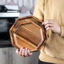 JF JAMES.F Serving Trays – Set of 4 Same Size Round Acacia Wood Tray Can Be Used in Cafes, Parties, Etc. for Serving Coffee Beverages Tea Plate Dessert Dinner Breakfast Plate Tray