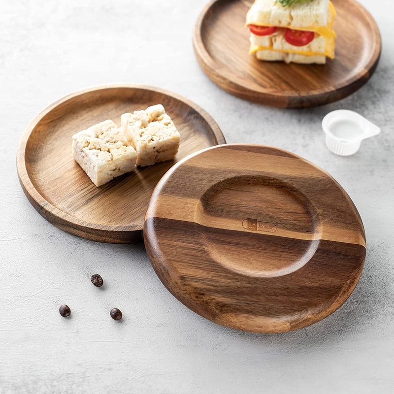 JF JAMES.F Round Wooden Plate Food Tray Decorative Tray Serving Tray Small Kitchen Supplies for Kitchen Restaurant Party Cafe Wooden Tray Same Size Four Sets 17x2.0cm