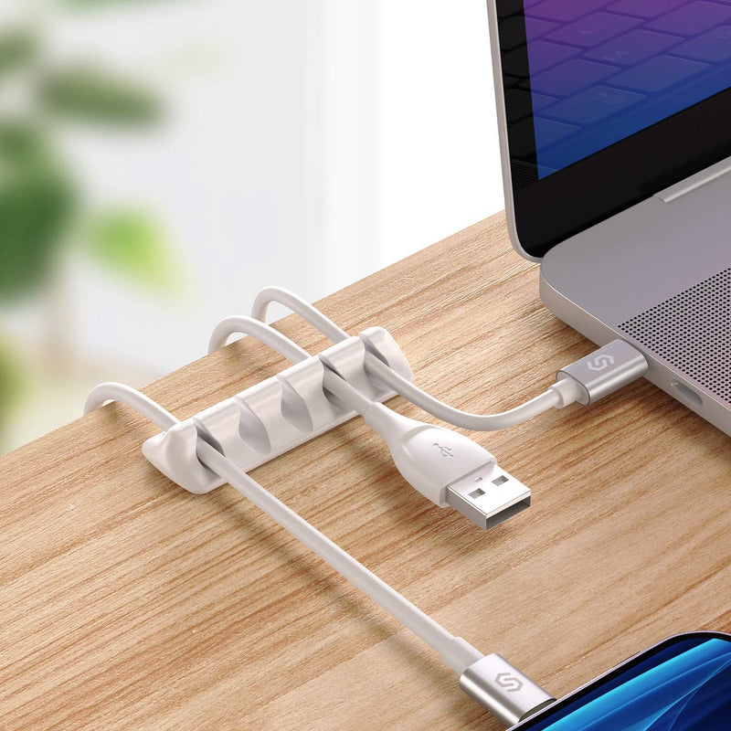 Syncwire Cable Clips, Cord Organizer Cable Management Self Adhesive USB Cable Holder System for Organizing Cable Cords, Ideal for Home, Office, Car, Nightstand, Desk Accessories, 5 Pack (White)