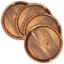 JF JAMES.F Round Wooden Plate Food Tray Decorative Tray Serving Tray Small Kitchen Supplies for Kitchen Restaurant Party Cafe Wooden Tray Same Size Four Sets 17x2.0cm