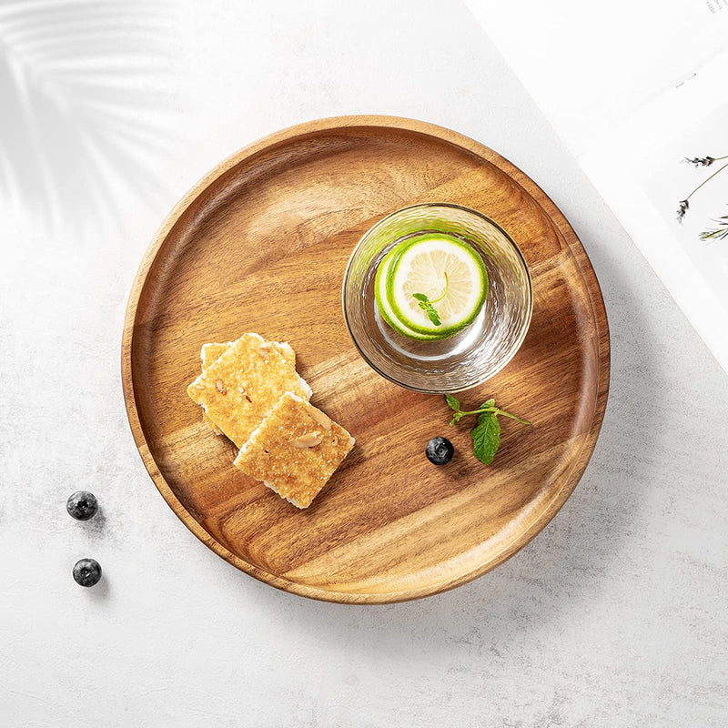 JF JAMES.F Round Serving Wooden Tray Decor Wood Tray charcuterie Boards Serving Tray Applicable to Dining Room and Living Room Diameter 25*2.8cm 0.5kg