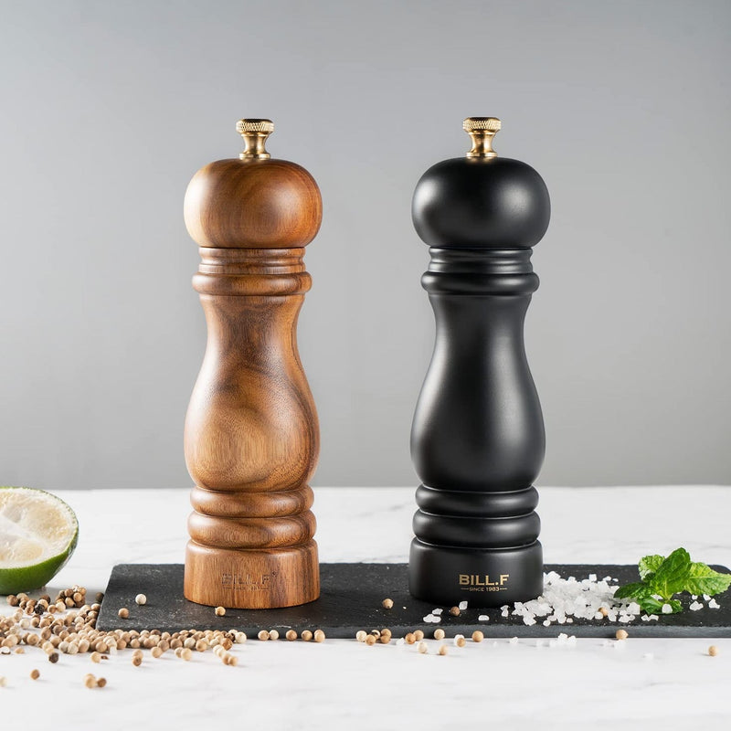 Grind Salt-Pepper Grinder Set of 2, Stainless Steel Refillable Salt & Peppercorn Shakers 7" Tall