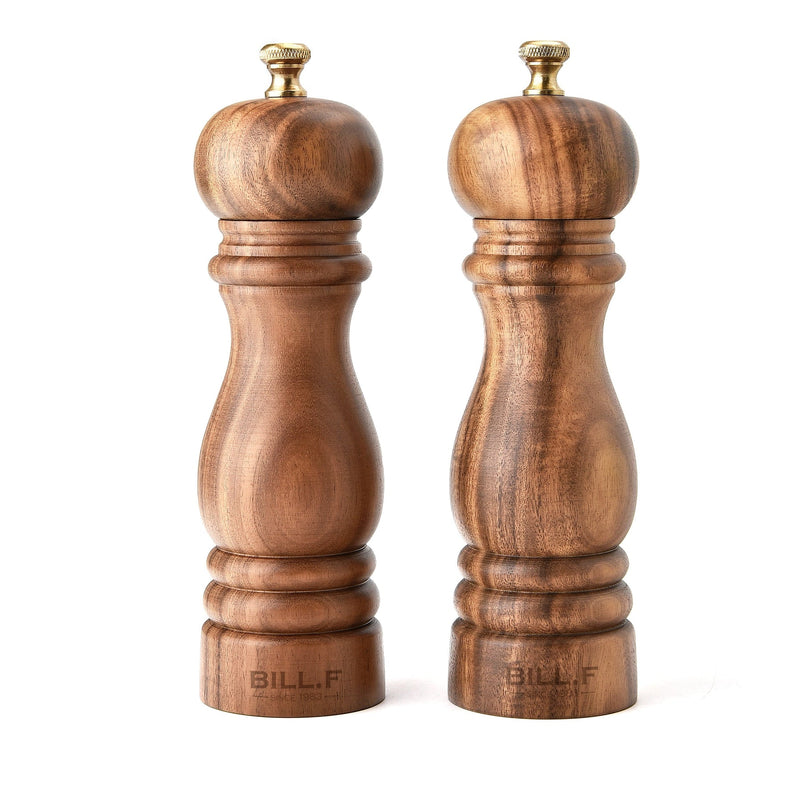 Grind Salt-Pepper Grinder Set of 2, Stainless Steel Refillable Salt & Peppercorn Shakers 7" Tall